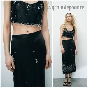Rare! Zara Limited Edition Crystal Lucite Jeweled Crop Top Skirt Set XS S